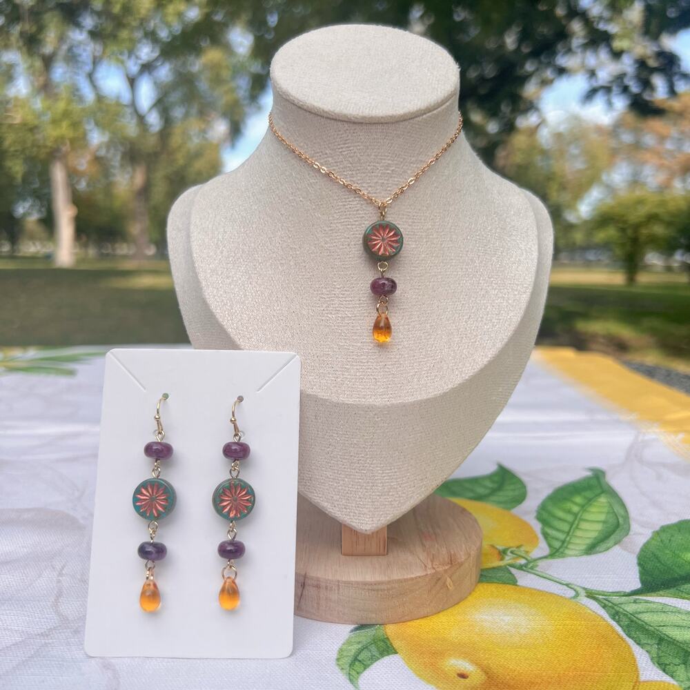 Fall Colorful Autumn Winter Floral Flower Fruitcake Artsy Whimsical Jewelry Set